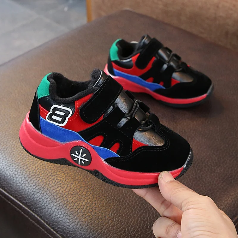 Winter Boys Warm Thick Black Running Shoes Kids Fashion Sport Sneakers Baby Girls Pink Leather Casual | Детская одежда и обувь