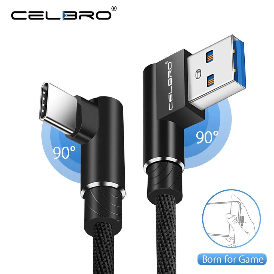 1M 2M 3M USB кабель с углом 90 градусов разъемом Type C для зарядки и синхронизации данных