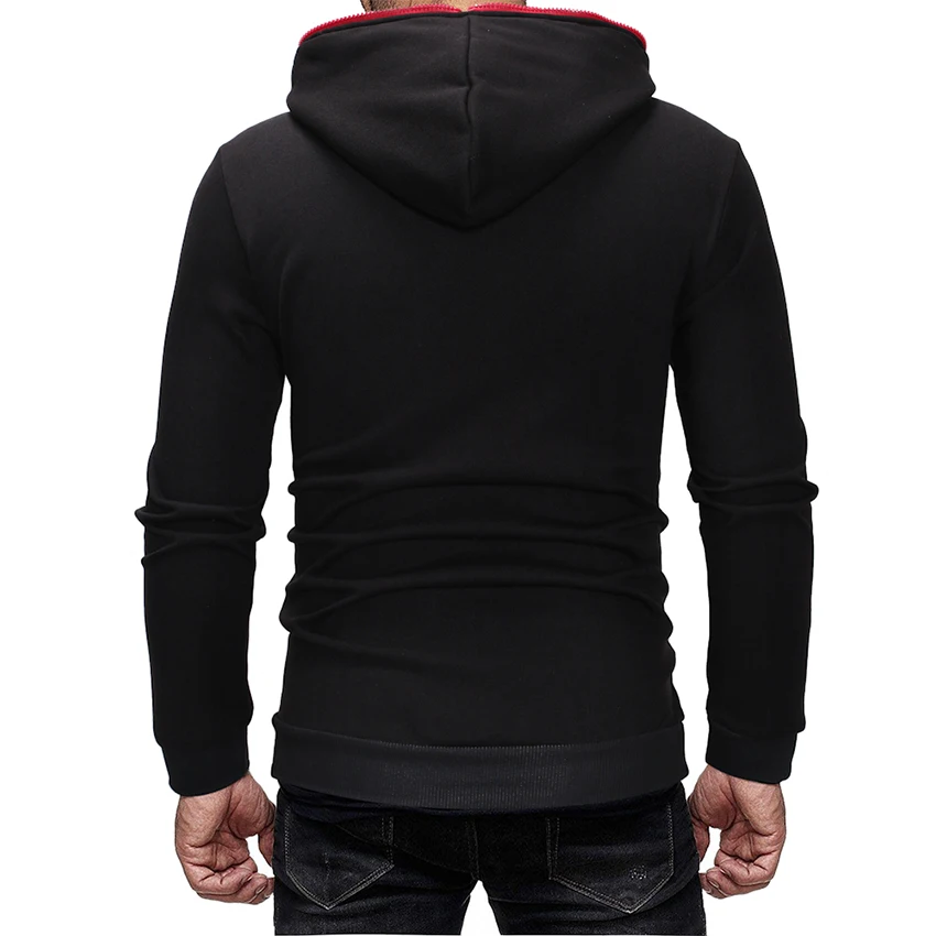 Men's Zipper Design Hoodies Top Fashion Spring and Autumn Long SLeeve Streetwear Solid-color Hip-Hop Clothing For Men | Мужская