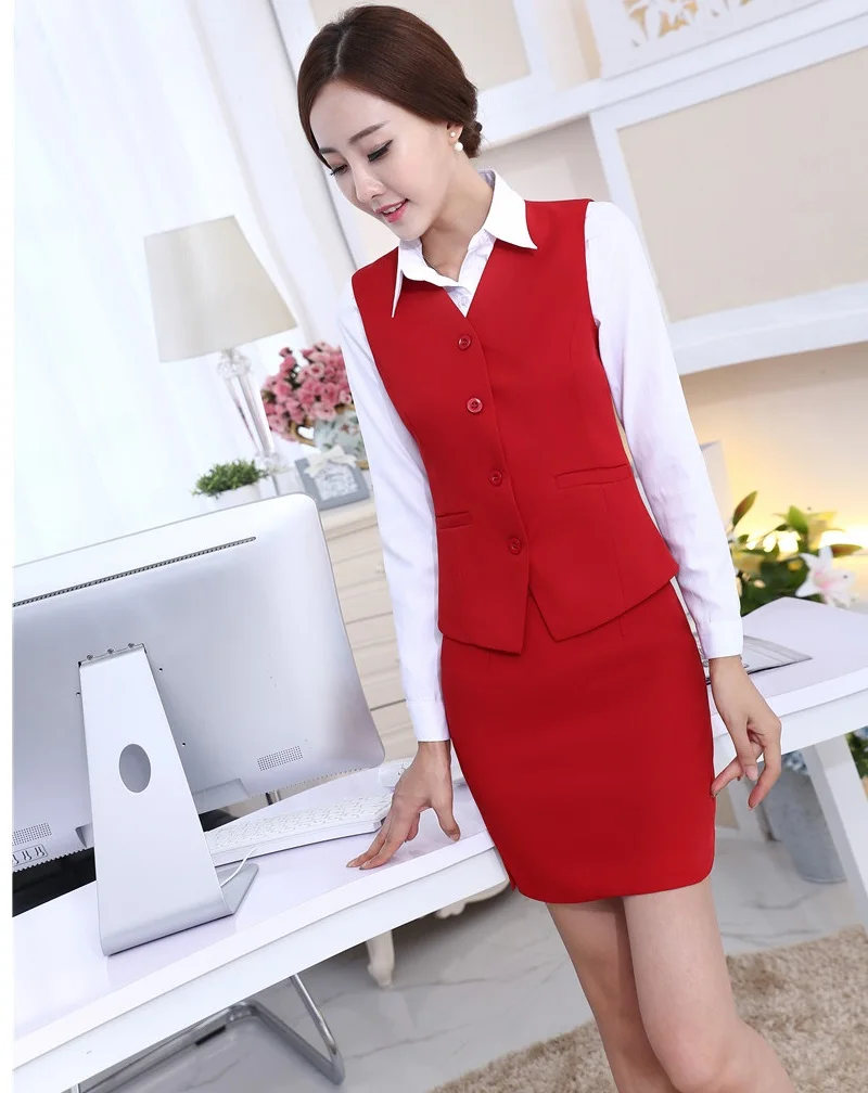 Новый Модный тонкий дизайн формы 2015 весна осень деловые рабочие костюмы жилет +