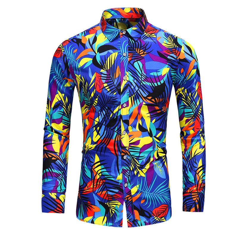 Мужская Повседневная рубашка с длинным рукавом и принтом Chemise Homme приталенная для