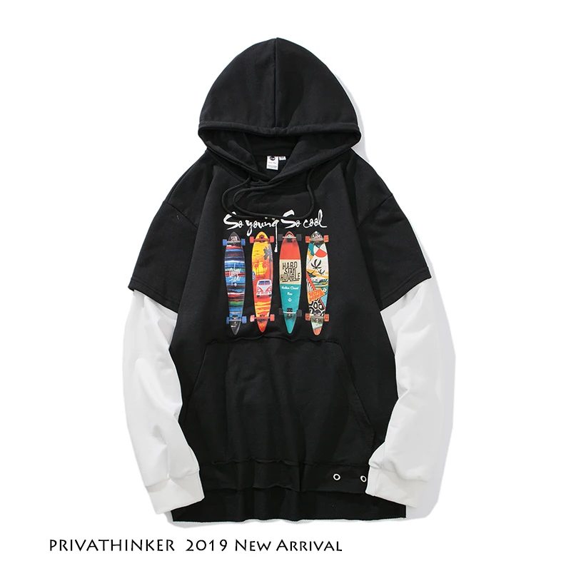 Privathinker Men Patchwork Streetwear Hooded Hoodies 2019 Mens Harajuku Fashion Sweatshirts Male Vintage Spring Black Clothes | Мужская