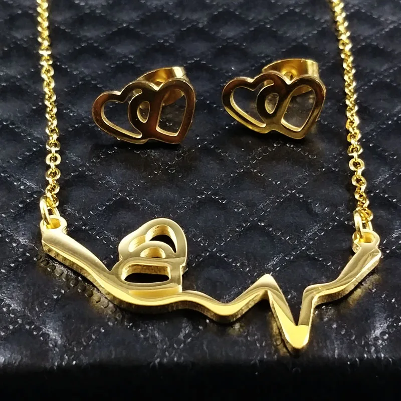 Золотой цвет сердце из нержавеющей стали ювелирные наборы любовь ожерелье