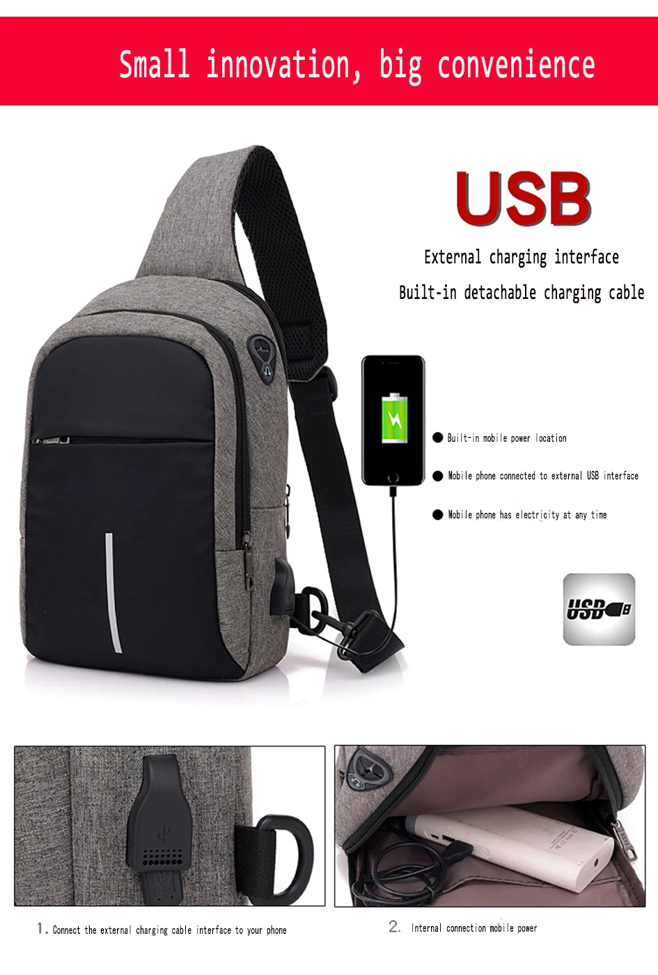 Мужские нагрудные сумки usb зарядка водонепроницаемые сумки через плечо сумки на плечо пакет для путешествий Мужской умный рюкзак водонепроницаемый