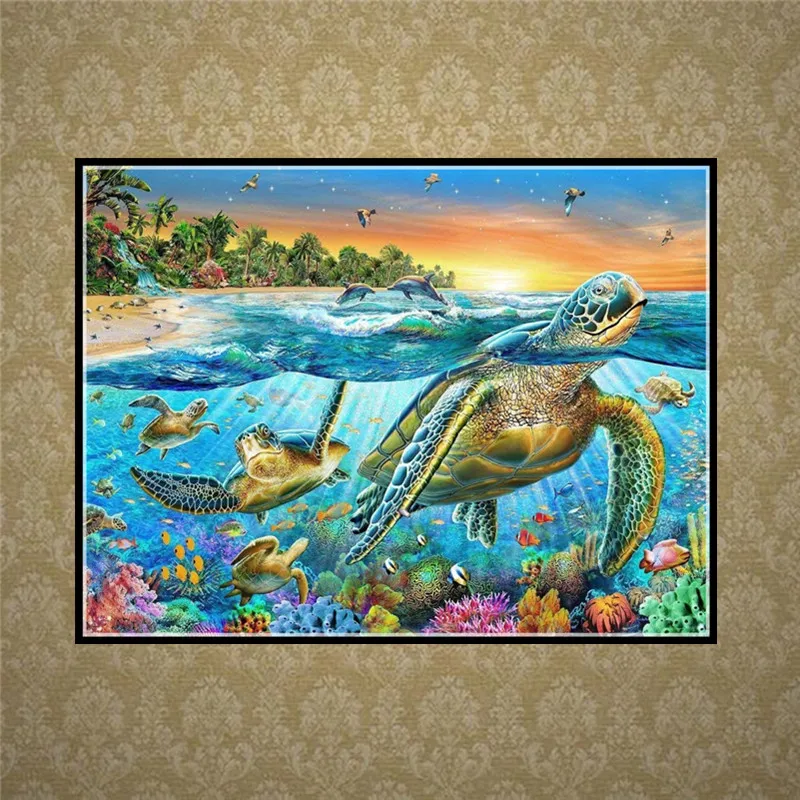 FineTime 5D diy бриллиант картина мультфильм Фэнтези море животные мозаика украшение