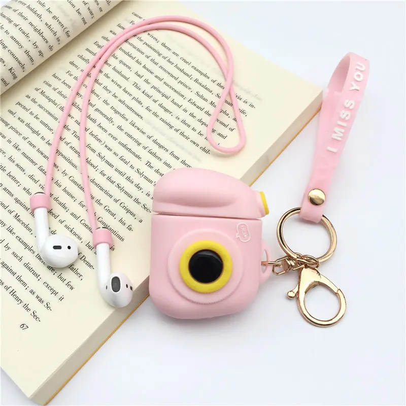 Силиконовый чехол для Apple Airpods, милый чехол, защитная крышка, Bluetooth, Беспроводная зарядка для наушников, чехол, сумки, защита от потери камеры - Цвет: Розовый