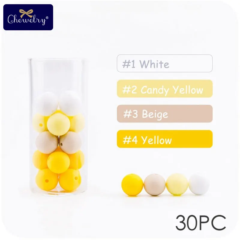 Yellow Series CHEWELRY 30 шт. 12 мм детский силиконовый Прорезыватель для зубов из бусин жемчужный силиконовый пищевой Прорезыватель для зубов DIY браслет для кормления детей - Цвет: Yellow Series