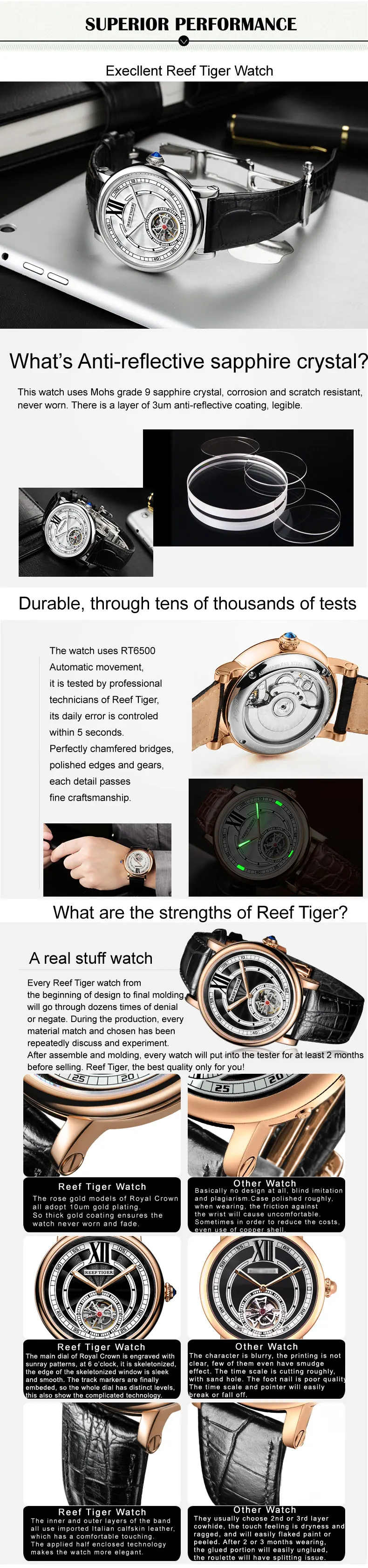 Reef Tiger/RT роскошные часы мужские спортивные Tourbillon автоматические механические кожаные водонепроницаемые часы Relogio Masculino RGA192