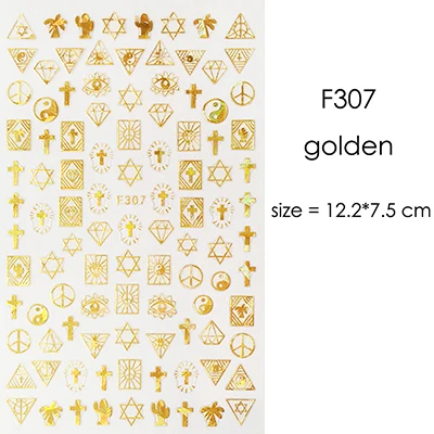 F307gold 1 лист серебряный золотой белый черный абстрактная графика дизайн круглый квадратный треугольник наклейки для ногтей Луна Звезда наклейки для ногтей - Цвет: F307gold