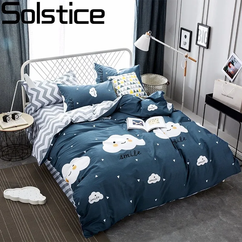 Solstice домашний текстиль хлопок новый темно синий мультфильм облака 4 шт.