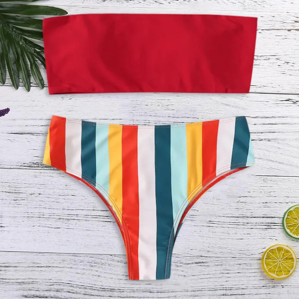 Женский купальный костюм бикини с пуш апом и бюстгальтером набивным рисунком