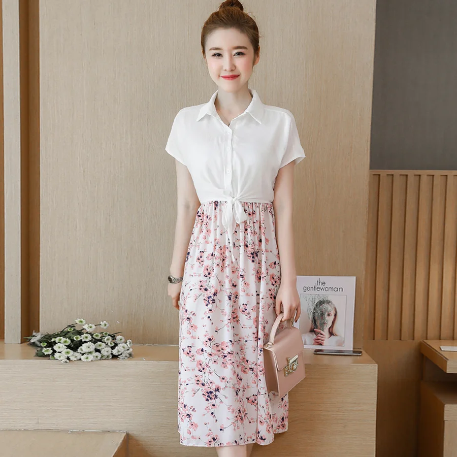 2019 в Корейском стиле Винтаж Boho рубашка-сарафан летнее платье плюс Размеры принт