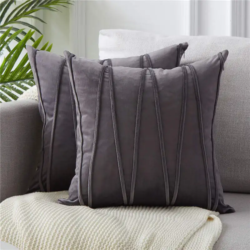 Dark Grey-Set of 2 Topfinel мягкие роскошные бархатные полосатые наволочки для подушек, однотонные декоративные наволочки для дома, дивана, стула, Декор 45x45 см - Color: Dark Grey-Set of 2