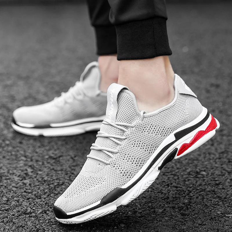 SHARCPCLAW Breathable Men Shoes Casual Black Lightweight Trainers Gray Tide Lace Up Footwear Man Red New Trend | Обувь