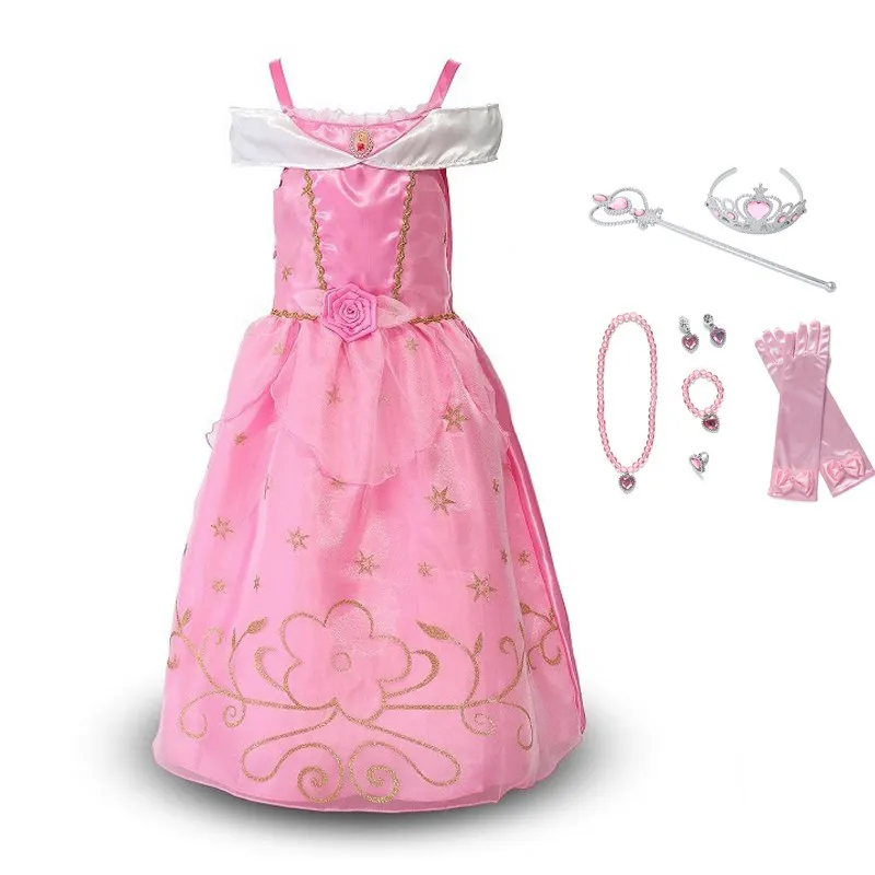 Pink Dress Set MUABABY платье Рапунцель с аксессуарами; комплект для девочек; летнее платье принцессы; детская одежда; нарядный костюм Белоснежки Софии - Цвет: Pink Dress Set