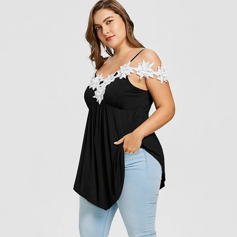 PlusMiss размера плюс 5XL белые цветочные кружева крючком топ на тонких бретелях
