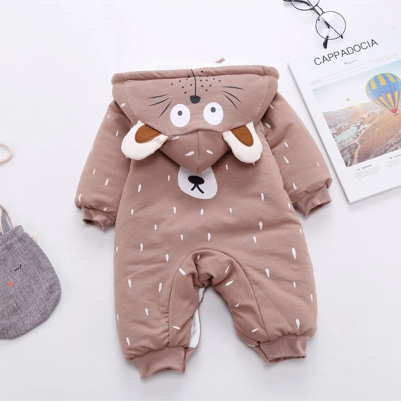Детский утепленный комбинезон с капюшоном и кроличьими ушками|children jumpsuit|romper