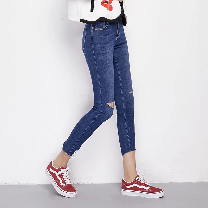 Женские рваные джинсы LEIJIJEANS узкие джинсы-карандаш до щиколотки с неровным