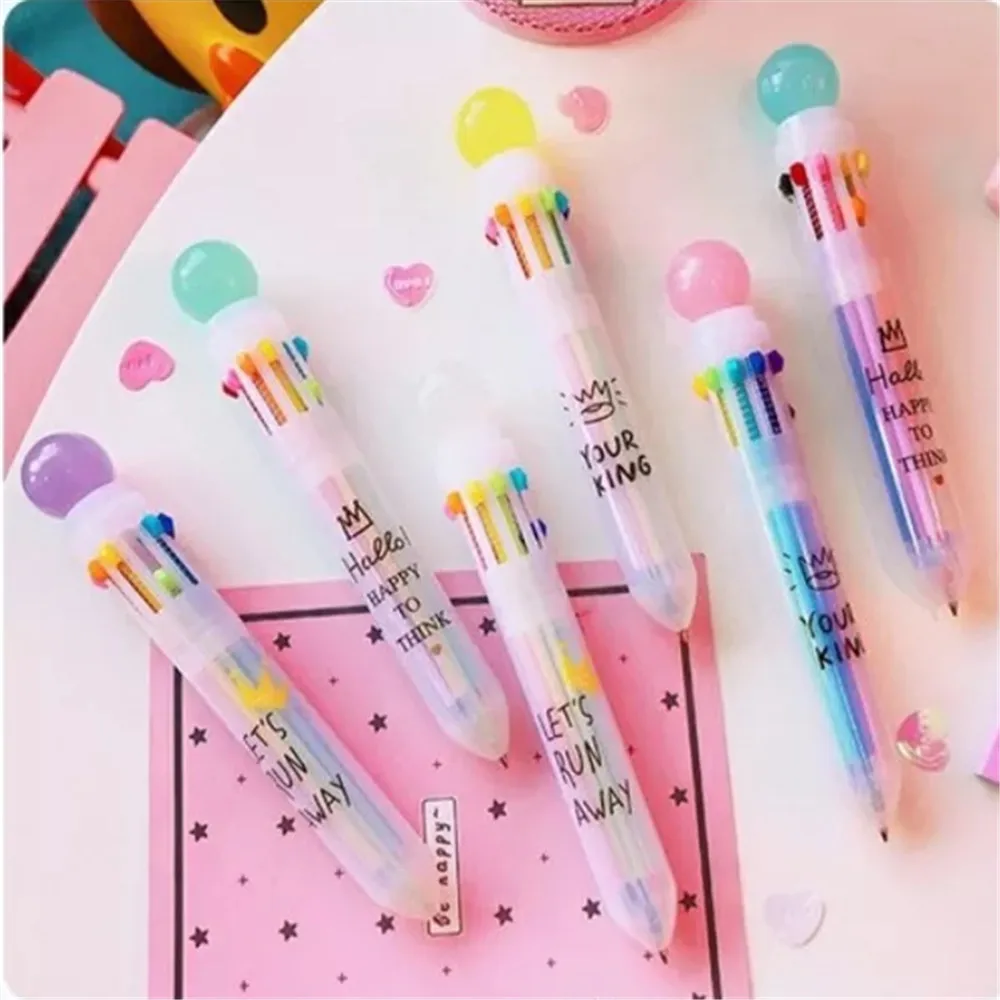 

10pcs/lot Japanese girls' homework pen multicolor macaroon candy ball ballpoint pen hand account cute marker sprout