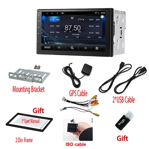 ISO Cable Rhythm dab Автомагнитола 2din Android 7,1 gps+ Wifi+ Bluetooth+ RDS+ радио+ четырехъядерный+ "+ экран 1024*600+ SWC Стерео для Nissan Volkswagen - Цвет: ISO Cable
