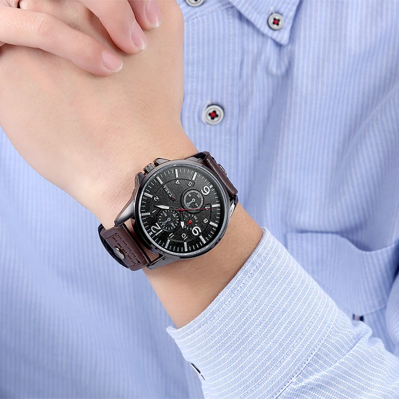 

Hot Sales O.T.SEA Brand Three Circles Pu Leather Watches Men Military Sports Quartz Wristwatch Relogio Masculino 8164