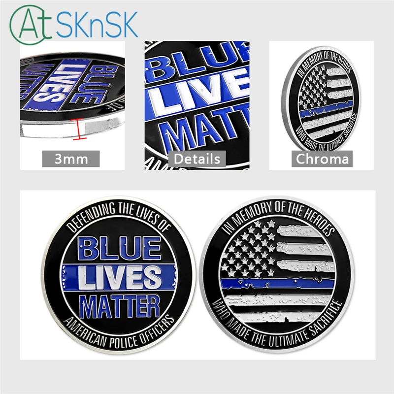 

50PC'S Blue Lives Matter Challenge Coin Law Enforcement Police Souvenirs In Memory of the Heroes Who Made the Ultimate Sacrifice
