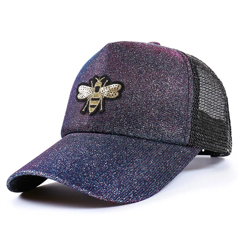 Бейсболка унисекс с флуоресцентными блестками и вышивкой пчелы Кепка в стиле хип