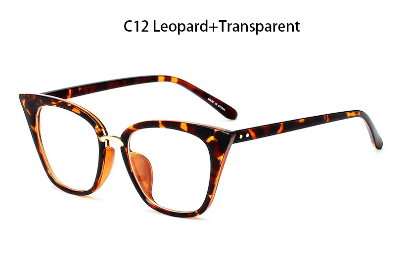 C12 Leopard Очки кошачий глаз, женские очки, оправа, модные бренды, прозрачные линзы, дужки для очков, Ретро стиль, металлическая оптическая оправа, очки - Цвет оправы: C12 Leopard