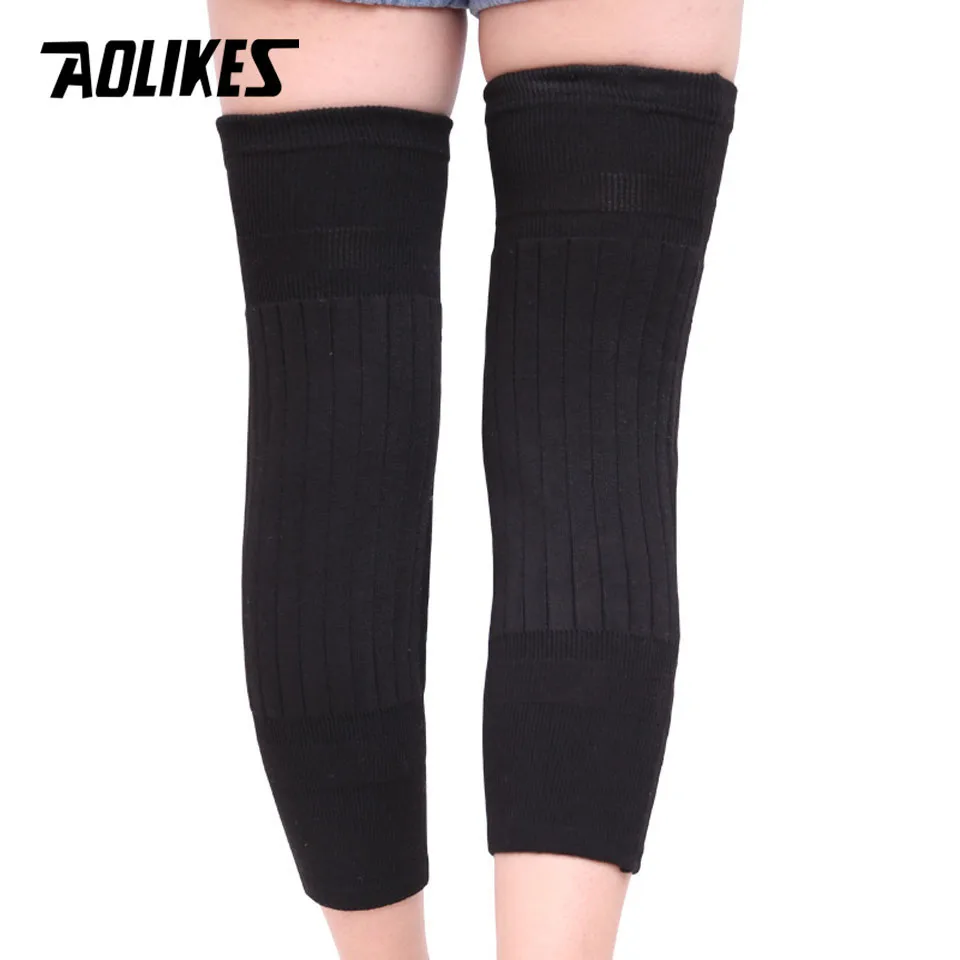 AOLIKES, 1 пара, длинные кашемировые теплые наколенники, шерстяные наколенники, для мужчин и женщин, для велоспорта, удлиненные, защитные наколенники