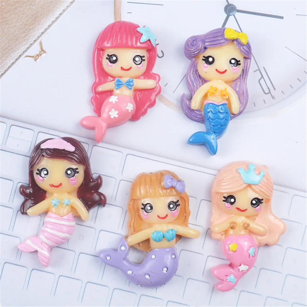10 шт./упак. бусины Русалочки украшения для милых девочек кабошон с плоским