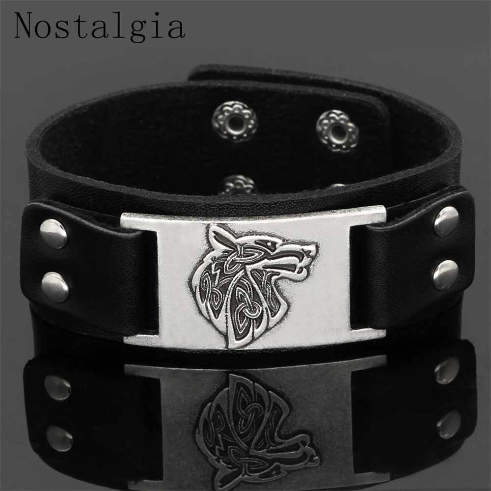 Винтажный браслет с изображением викингов лисы и волка готические кожаные