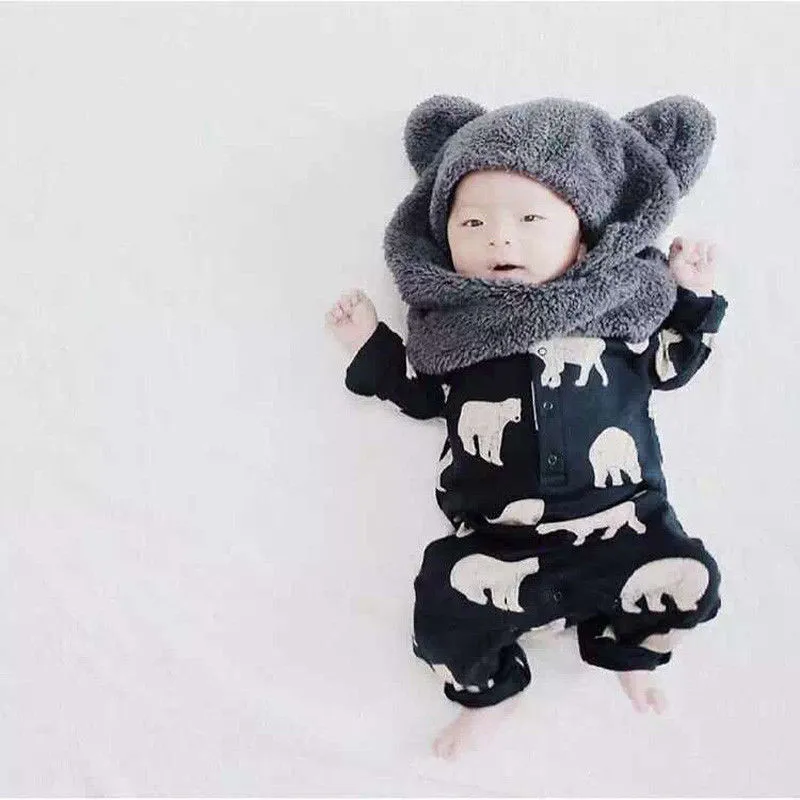 Новый Детский комбинезон с длинным рукавом Polar Bear для новорожденных хлопковая