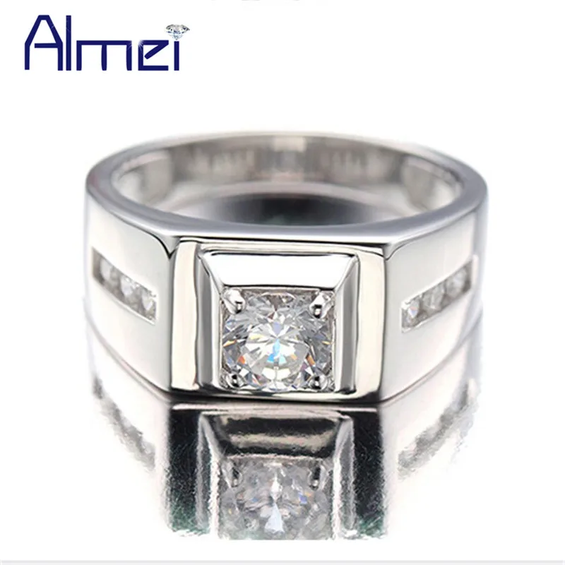 

Almei Silver Color Rings for Men 2017 Fashion Punk Jewelry Cubic Zirconia Men's Engagement Wedding Ring Anel Masculino J473