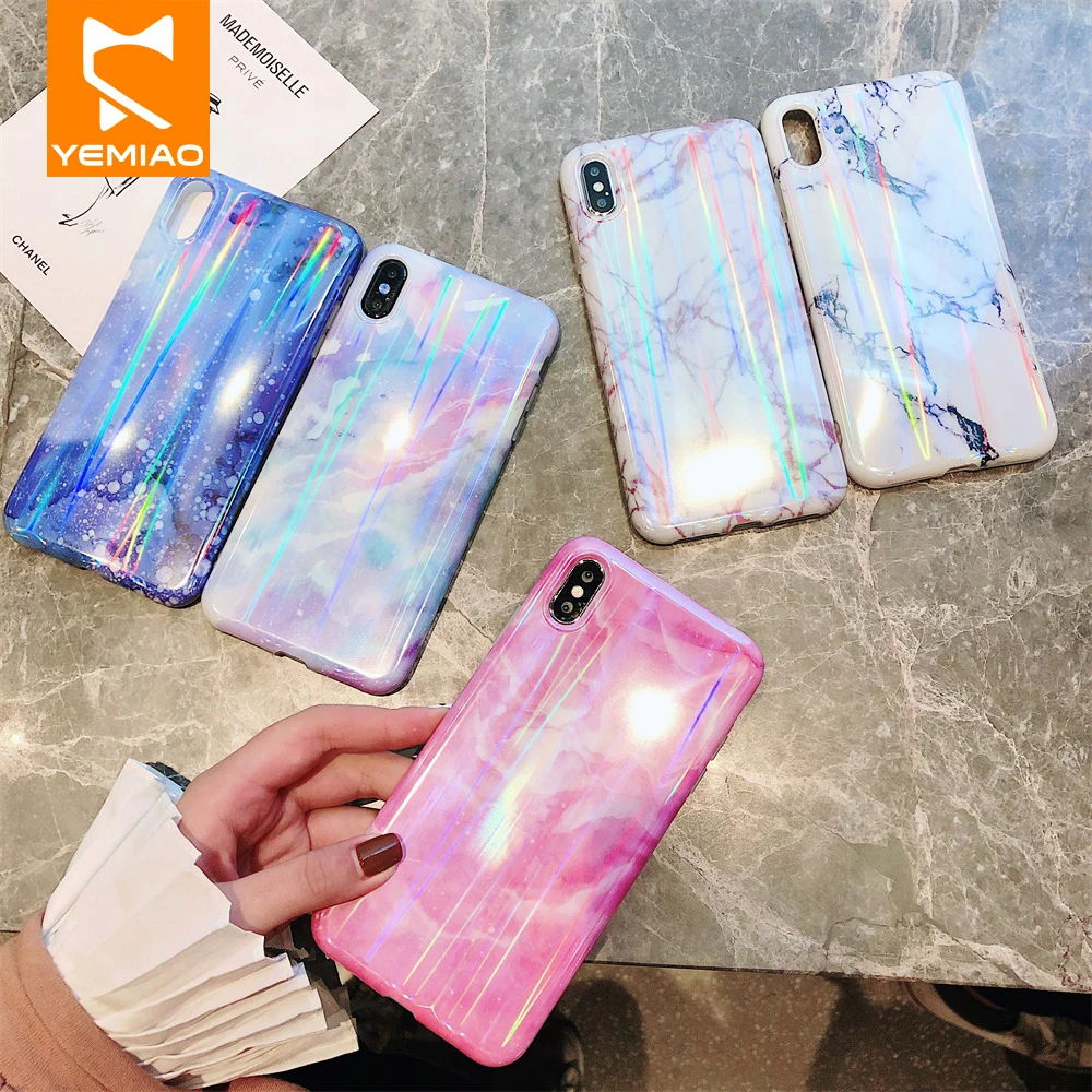 Лазерный чехол под мрамор для iPhone XS Max XR X Цветной силиконовый роскошный защитный