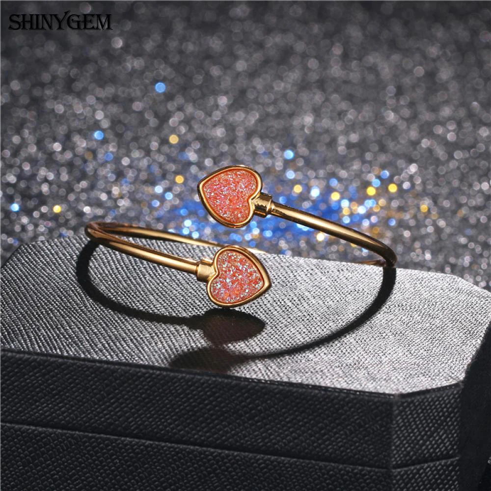 ShinyGem винтажные регулируемые браслеты из натурального камня Открытый браслет на