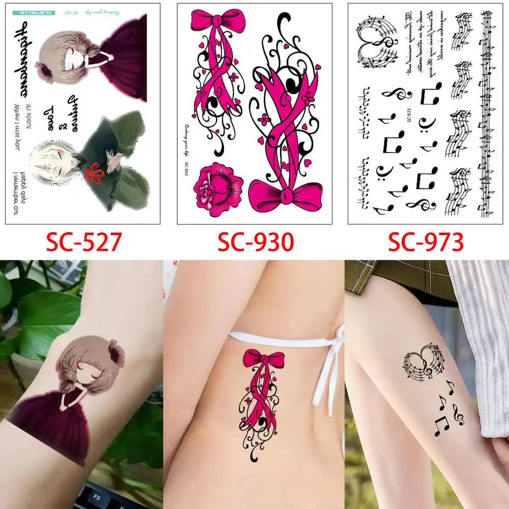 SC Set 41 Glaryyears 3 шт./компл. мультфильм SC временная татуировка Стикеры Цветной рисунок с цветами, милая детская татуировки тела для Для женщин Для мужчин наклейка - Цвет: SC Set 41