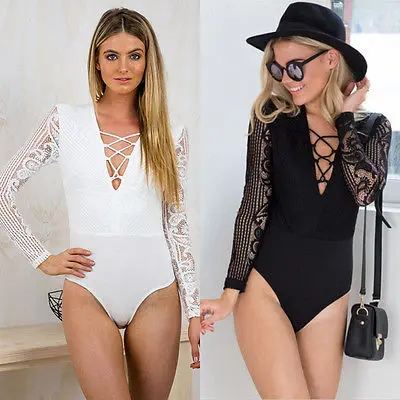 Модный женский сексуальный топ боди с кружевным вырезом тута горячий черный