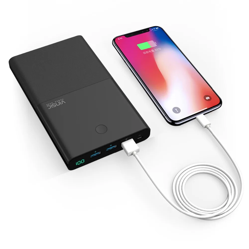 Vinsic 28000 мАч Мощность банк QC3.0 2.4A Dual USB способ быстрого Зарядное устройство 3 0 для