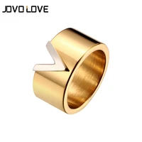 fashion v shape stainless steel rings female male lover wedding bridal ring silver gold rose gold plating finger rings for women