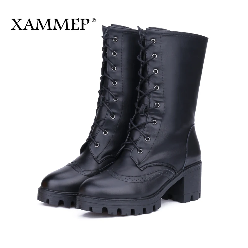 Xammep/женская зимняя обувь на платформе; Брендовые женские зимние ботинки из натуральной кожи; ботинки до середины икры высокого качества из натуральной шерсти