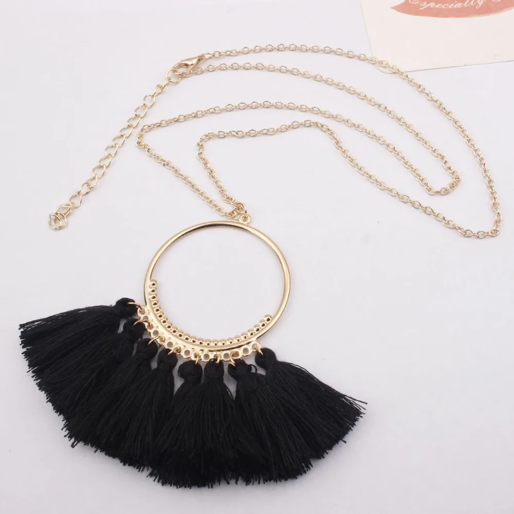 Bohopan Boho Tassel Necklace For Women Vintage Metal Hollow Round Bohemian Style Fashion Statement Neck Jewelry Trend | Украшения и