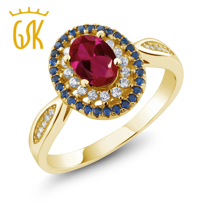 GemStoneKing 1 54 Ct овальное красное искусственный рубин 18K желтое Позолоченное