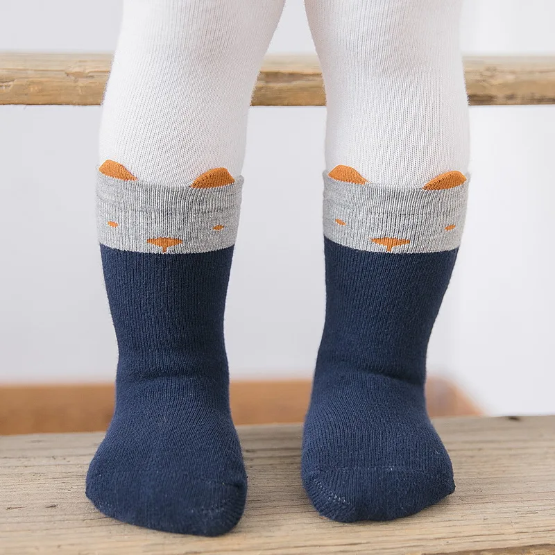 3pairs/lot kids socks baby cotton fox cat funny terry warm winter sock for newborn toddler foot wear infant bebe | Детская одежда и