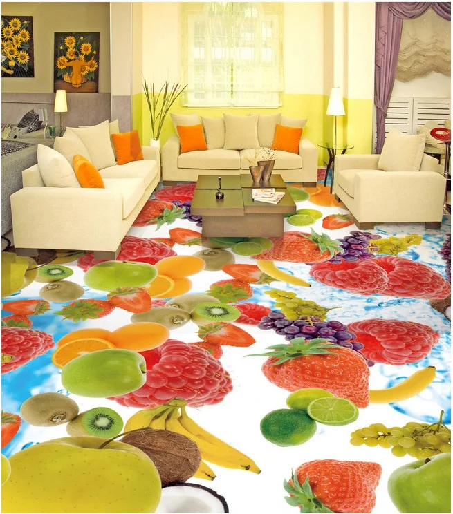 3d ПВХ напольное покрытие на заказ фото водонепроницаемая наклейка пол Hd фрукт