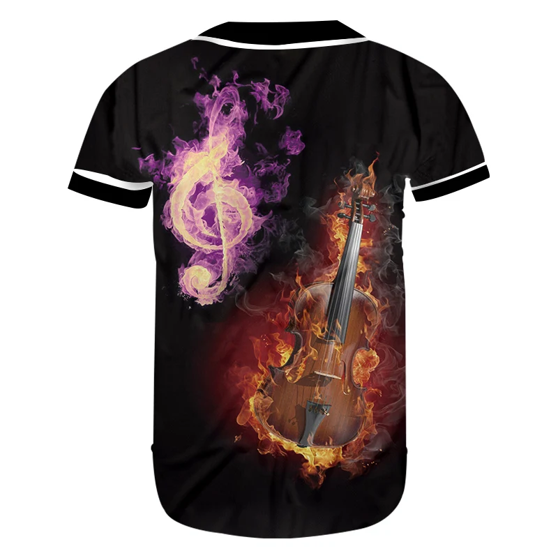 Мужская Бейсбольная Футболка UJWI с 3D-принтом пламени гитары фиолетовая