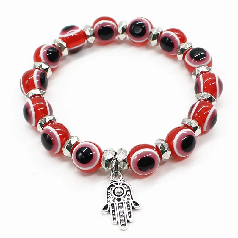 ISINYEE модные красно синие Турецкий Дурной глаз Браслеты эластичные Хамса Шарм