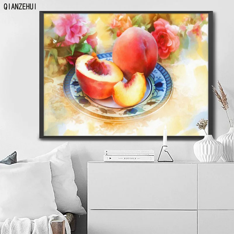 QIANZEHUI DIY квадратные стразы пластиковые поделки алмазная фруктовая иллюстрация