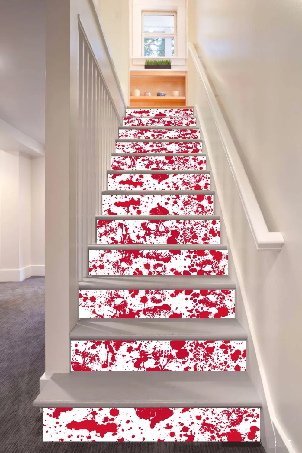 

6pcs/set 18cm x 100cm Red Skull Doodle Pattern Style Stair Sticker Wallpaper LTT024