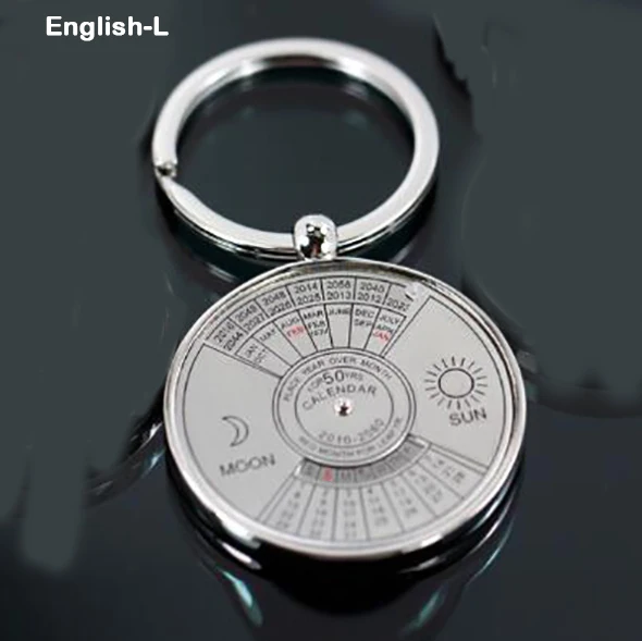 English-L 1 шт. мини вечный календарь брелки уникальный металлический брелок Солнце Луна резьба от 2010 до 2060 календарь брелок индивидуальный логотип - Цвет: English-L