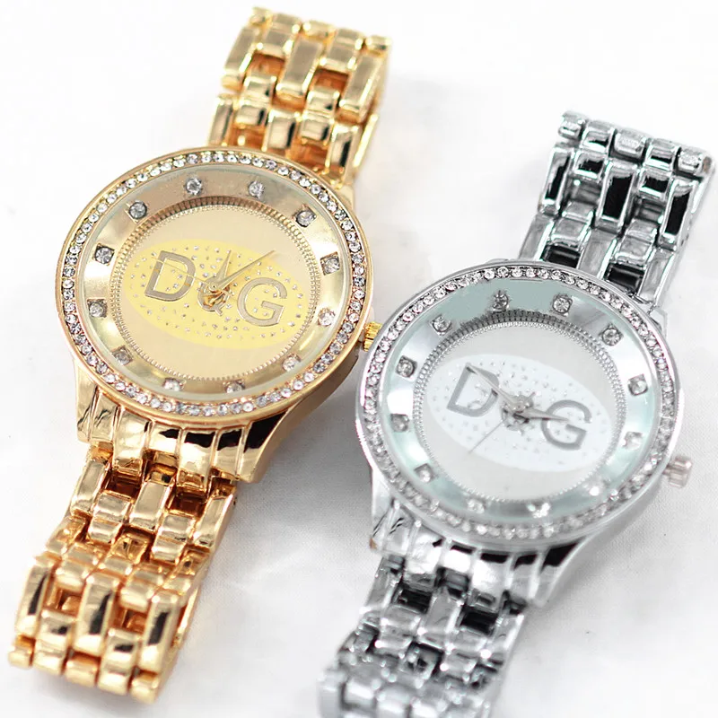 Dames Horloge Новые горячие продажи Роскошные бренды DQG женские кварцевые часы серебро полный стальной Мишка со стразами спортивные часы унисекс Chasy
